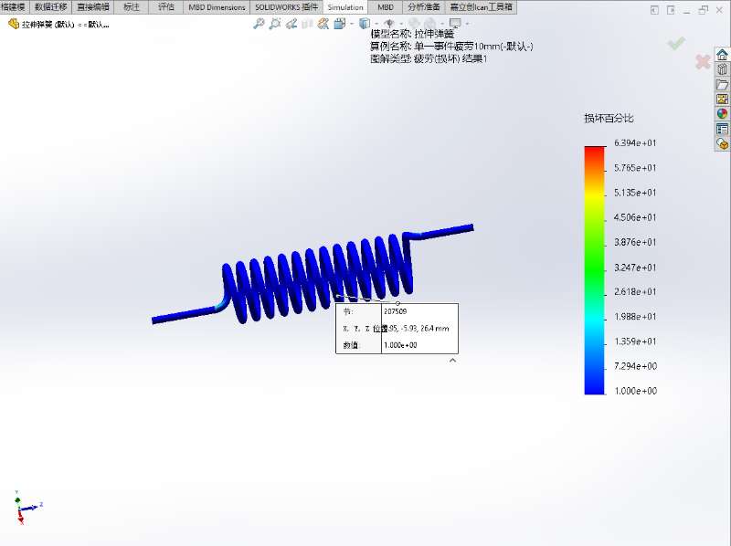 计算交替应力手段 最大绝对主要(P1)顺坏 10mm