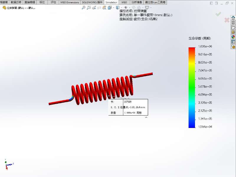 计算交替应力手段 最大绝对主要(P1)生命 10mm