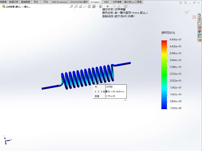 计算交替应力手段 Von Mises应力 顺坏 10mm